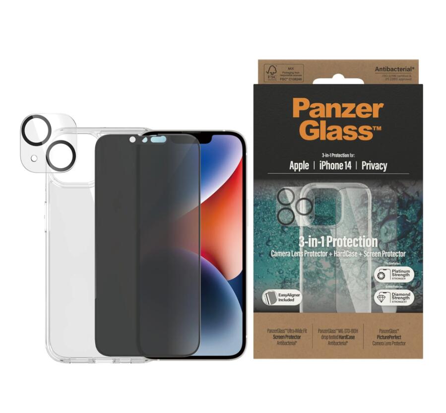 PanzerGlass™ 3-in-1 Privacy Schutzset für iPhone 14 PanzerGlass™ 3-in-1 Privacy Schutzset für iPhone 14